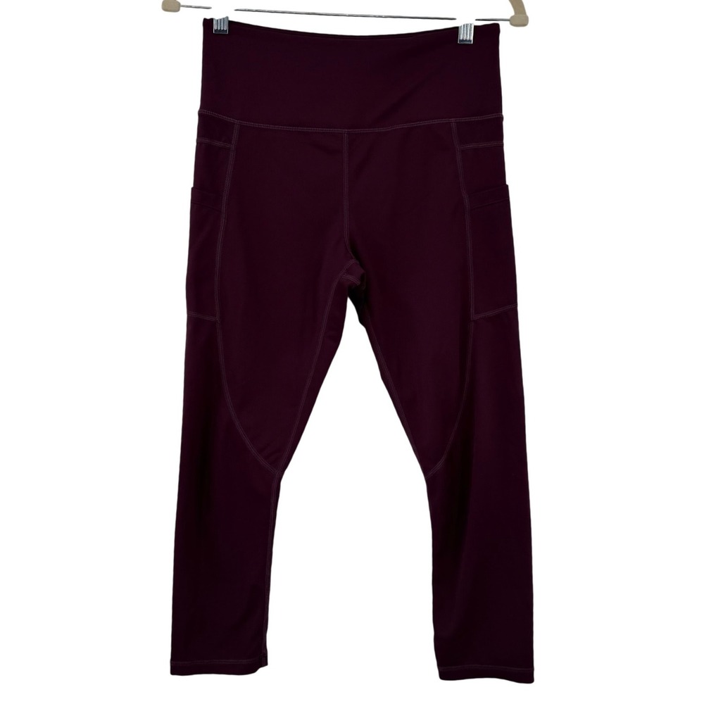 Zyia Active Leggings Women 6-8 Plum High Waisted Cropped Pocket Athletic Pants